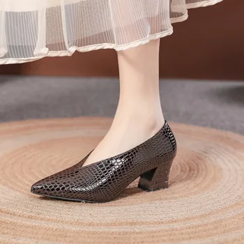 Фини дамски обувки от лачена кожа С Остър V-образно деколте На висок ток, Пролетни Универсални тънки обувки в стил ретро, Zapatos De Mujer, Черен 3