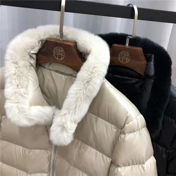 2024 нова зимно палто от естествена кожа заек, 90% бял утиный пух, дамски дебела топла къс naka парк, фино дамско палто пуховое 4