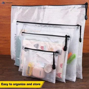 20pcs Мрежест торбичка с цип, чанти за съхранение на пъзела, пластмасов прозрачен портфейл за съхранение на калъф за документи с цип за канцеларски материали 4