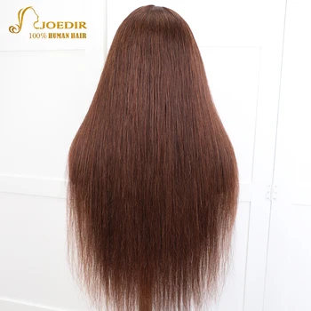Joedir 13x5 HD Прозрачен перука от естествена коса на дантели, перуки за жени, права коса Remy шоколадово-кафяв цвят с дължина 30 инча 4