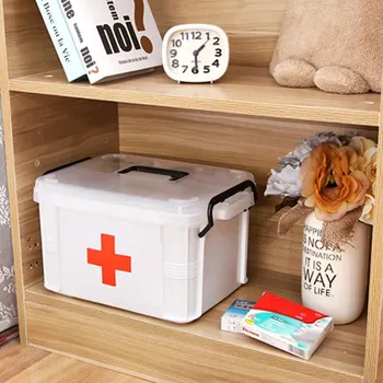 Аптечка За Първа Помощ Кутия За Съхранение На Лекарства Преносим Авариен Кутия Домакински Двуслойни Кутии За Лекарства Организатор За Съхранение На Медицински Набиране 4