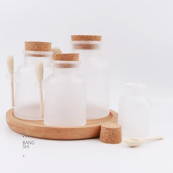 Бутилка соли за вана от матирана пластмаса, Здрава Кутия, Контейнер за маска и Крем с Корк Лъжица 4