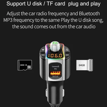 Бързо Зарядно Устройство JINSERTA QC3.0 PD Bluetooth 5,0 FM Трансмитер с Разсеяна Светлина TF Флаш Карта, U Диск Автомобилен Mp3 Плейър 4