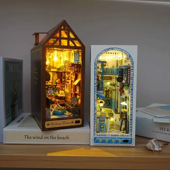 Дървена лавица за книги-подложка за книжен ъгъл с ръцете си Миниатюрен Строителен комплект Sea House Casa лавица за книги в събирането на Поставка за книги за възрастни Подарък на едно Момиче за Рожден Ден 4