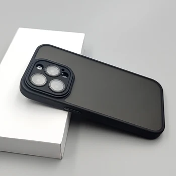 Луксозен прозрачен матиран устойчив на удари силиконов калъф за iPhone 15 14 13 12 Pro Max Plus, защитен капак на обектива на камерата с метален бутон 4