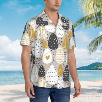 Мъжка риза Ежедневни Великденски яйца ръчно рисувани, блузи с къс ръкав, риза с ревери, лятна мъжка риза 4