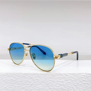 Мъжки слънчеви очила метална овална рамка Z030 с двоен лъч в стил ретро-пилот Дамски слънчеви очила със сребърни светлоотразителни лещи, Синьо-кафяв цвят 4