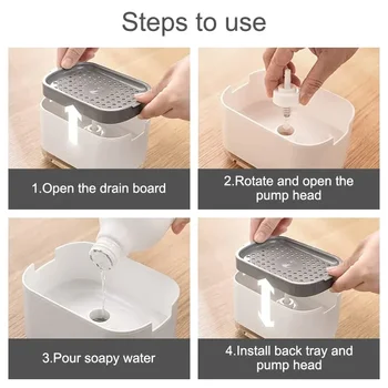 Опаковка сапун за съдове 2в1 Опаковка помпа за течен сапун Контейнер за сапун с гъба, държач за кухня и баня, Аксесоари за измиване на съдове 4