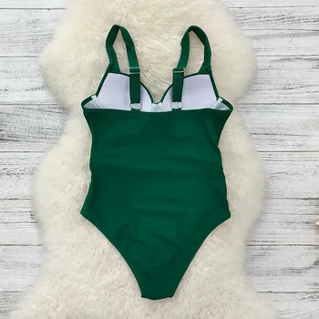 Секси монофонични зелено-синьо цял бански, дамски бански костюми 2023, монокини с push-up чашки и катарама, плажни бански костюми с подплата 4