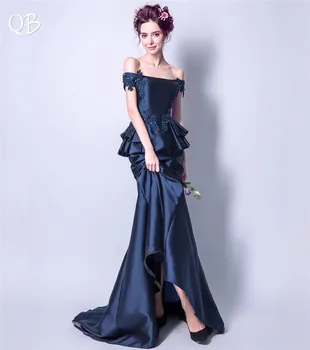 Тъмно синя шапчица-русалка с атласным перли и диаманти, елегантни и Официални Секси вечерни рокли за банкет на булката рокля за бала XK99 4