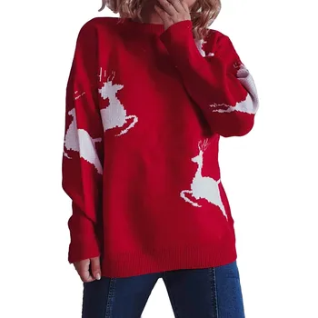 Червен пуловер с принтом елен за двойки Y 2k, Коледен пуловер-топ 4