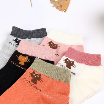 Чорапи, Дамски Пролетно-есенни новости, Памучни чорапи, с хубави анимационни котка и надпис Candy, Дамски чорапи-лодки, Дишащи чорапи 4