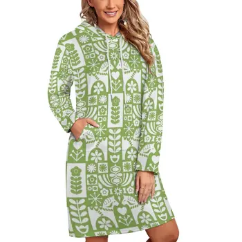 Шведското народно изкуство-Зелени блузи с качулка, Женски пуловер, hoody с качулка за момичета, Градинска ежедневни модни дрехи, Шведската народна мода средата на XIX век 4