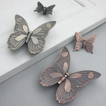 3D Дръжки-пеперуди, Месингови дръжки на вратите в стил Ретро, Античен Бронз, шкаф с една дупка, кутия за мебели, Обков за писалки 5