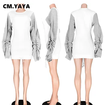 CMYAYA Зима-есен, Дамски Блузи с дълъг ръкав и кръгло деколте с набори, Midi-рокля, Модни Градинска дрехи, Рокли, Vestidos 5