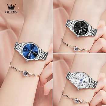 OLEVS Луксозни кварцови часовници за жени Елегантни часовници е от неръждаема стомана Светлинен водоустойчив ръчен часовник с дата на седмица Дамски часовници за рокли 5
