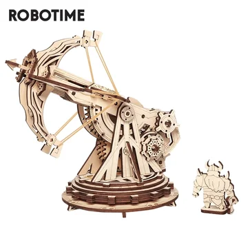 Robotime ROKR Siege Вдигане на Балиста 3D Дървена Военна Игра Пъзел за Сглобяване на Играчки, Подаръци за Деца, Момчета Детски KW401 Директен Доставка 5