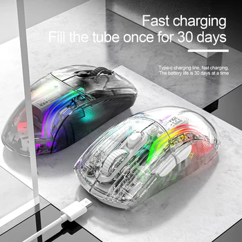 Безжична мишка, която е съвместима с Bluetooth, 2,4 G, три вида връзка, изключване на звука, цветна детска електронна офис мишката за състезания, цвят RGB осветление 5