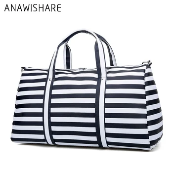 Дамски пътни чанти ANAWISHARE, сгъваема багаж с голям капацитет, пътни чанти, спортни сакове, водоустойчива чанта през рамо с ивици от изкуствена кожа, 5
