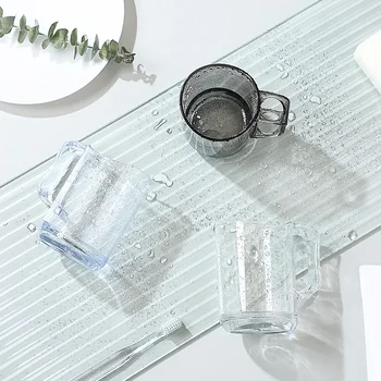 Домакински дюза за изплакване на гърлото с дръжка, пластмасов прозрачна чаша за миене на съдове, чаша за миене на зъбите за двойки в банята 5