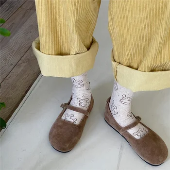 Зима есен Топлите къси чорапи за сън с принтом Kawai, женски забавни сладки топли чорапи за кучета с бели облаци, високи дълги чорапи 5