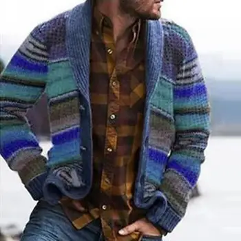 Зимна мъжка вълнена жилетка с качулка, пуловер налита на бой плетени, жилетка с отворена предна част на райе, палта с дълъг ръкав, яке, мъжки дрехи 5