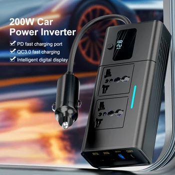 Инвертор мощност 200 W от 12 vdc до 110 /220v Модифицирана синусоидална инверторен адаптер с 4 порта USB, LCD дисплей за бързо зареждане PD 5