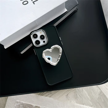Корейски INS Love Heart Огледален Титуляр-Поставка Мек Калъф За Телефон iPhone 14 Pro Max 12 14 Pro С Покритие Луксозна Защитна Задната корица 5