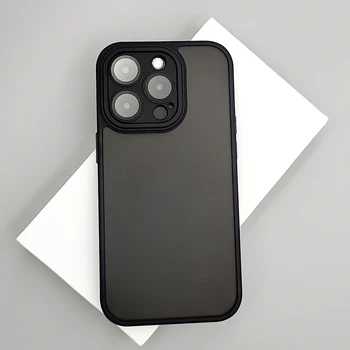 Луксозен прозрачен матиран устойчив на удари силиконов калъф за iPhone 15 14 13 12 Pro Max Plus, защитен капак на обектива на камерата с метален бутон 5