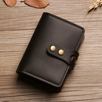 Мъжка кожена чанта за карти с Голям капацитет, ретро противоугонный калъф за банкови кредитни карти, прозрачен чантата си за визитки 5