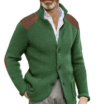 Мъжки Ежедневни маншет копчета, нашивка на рамото, тънък топъл пуловер, яке-жилетка, пуловер, жилетка, тънък ревера, вязаная яке с дълъг ръкав 5