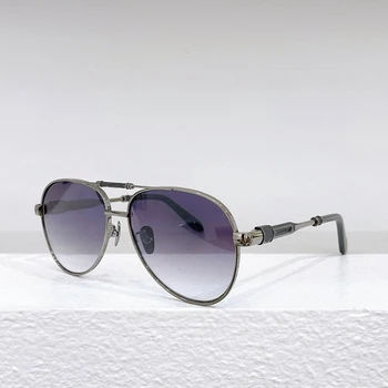 Мъжки слънчеви очила метална овална рамка Z030 с двоен лъч в стил ретро-пилот Дамски слънчеви очила със сребърни светлоотразителни лещи, Синьо-кафяв цвят 5