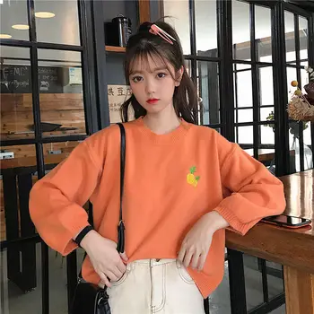 Пуловер с ярки цветове с бродерия 2021, Дамски нови дрехи, Без Зимни Есенен пуловер, пуловери, Дамски градинска облекло в корейски стил 5