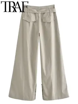 ТРАФИКА на Women 2023, Модни панталони-карго с колан, ежедневни тънки панталони с джобове и висока талия, Mujer 5