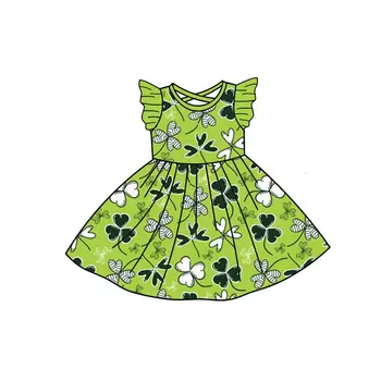 Хит на продажбите, рокля St. Паркър за момичета с принтом централи, зелено малка рокля с цветове, с дълъг ръкав, детски празнична облекло 5