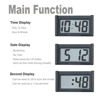 Цифров часовник на мини-арматурното табло на автомобила, автомобилни самозалепващи часовници с жидкокристаллическим дисплей време на деня, автомобилни наклеивающиеся часовници за автомобили 5