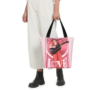 Чанта за пазаруване с анимационни герои Love on Tour, Розови Работни Чанти, Дамски чанта през рамо с принтом, Стилна чанта-тоут от полиестер 5