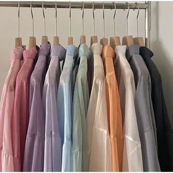 Шифоновая тънка женска риза 2023, Летни Свободни Универсални Дамски слънчеви ризи от ледената коприна в Корейски стил, ежедневни Дамски ризи с дълъг ръкав 5