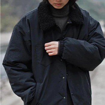 Японската вълна работно облекло в стил ретро с ревери, палто с памучна подплата, модни двойка, свободни ежедневни паркове за Хай стрийт, мъжки дрехи 5