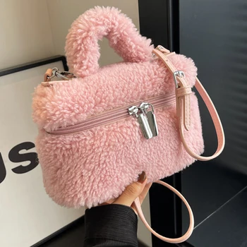Есенно-зимен тренд, малка дамска чанта от изкуствена кожа, дамски модерна чанта през рамо, по-голямата голям кожен bag-чанта, мека вълнена чанта с дръжка отгоре