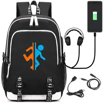 Портал платно раница USB Зареждане на училищната чанта на Мъже, жени музика mochila Companion Cube чанта през рамо чанта за лаптоп bagpack