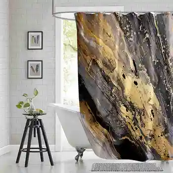 Абстрактно Текучее Изкуството на Природата Черен Мрамор Блестящи Завеси за душ в банята от износостойкого полиестер Завеса за баня с куки 1