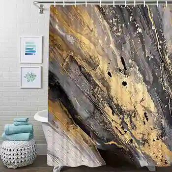 Абстрактно Текучее Изкуството на Природата Черен Мрамор Блестящи Завеси за душ в банята от износостойкого полиестер Завеса за баня с куки 2
